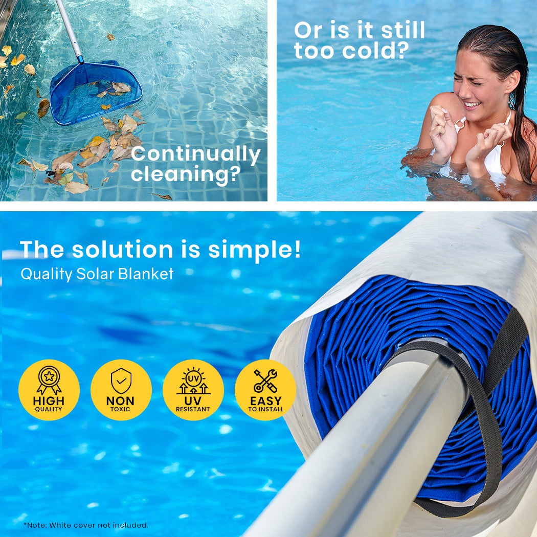 AURELAQUA Pool Roller Cover and 9.5x4m Solar Blanket 500 Micron, Blue