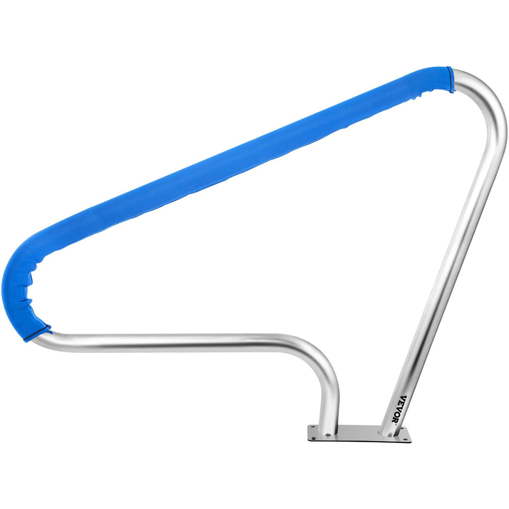 VEVOR Pool Rail 48x36 Pool Railing 304 Stainless Steel 250LBS Load Capacity Silver Rustproof Pool Handrail Humanized Swimming Pool Handrail with Blue Grip Cover & M8 Drill Bit & Self-Taping Screws